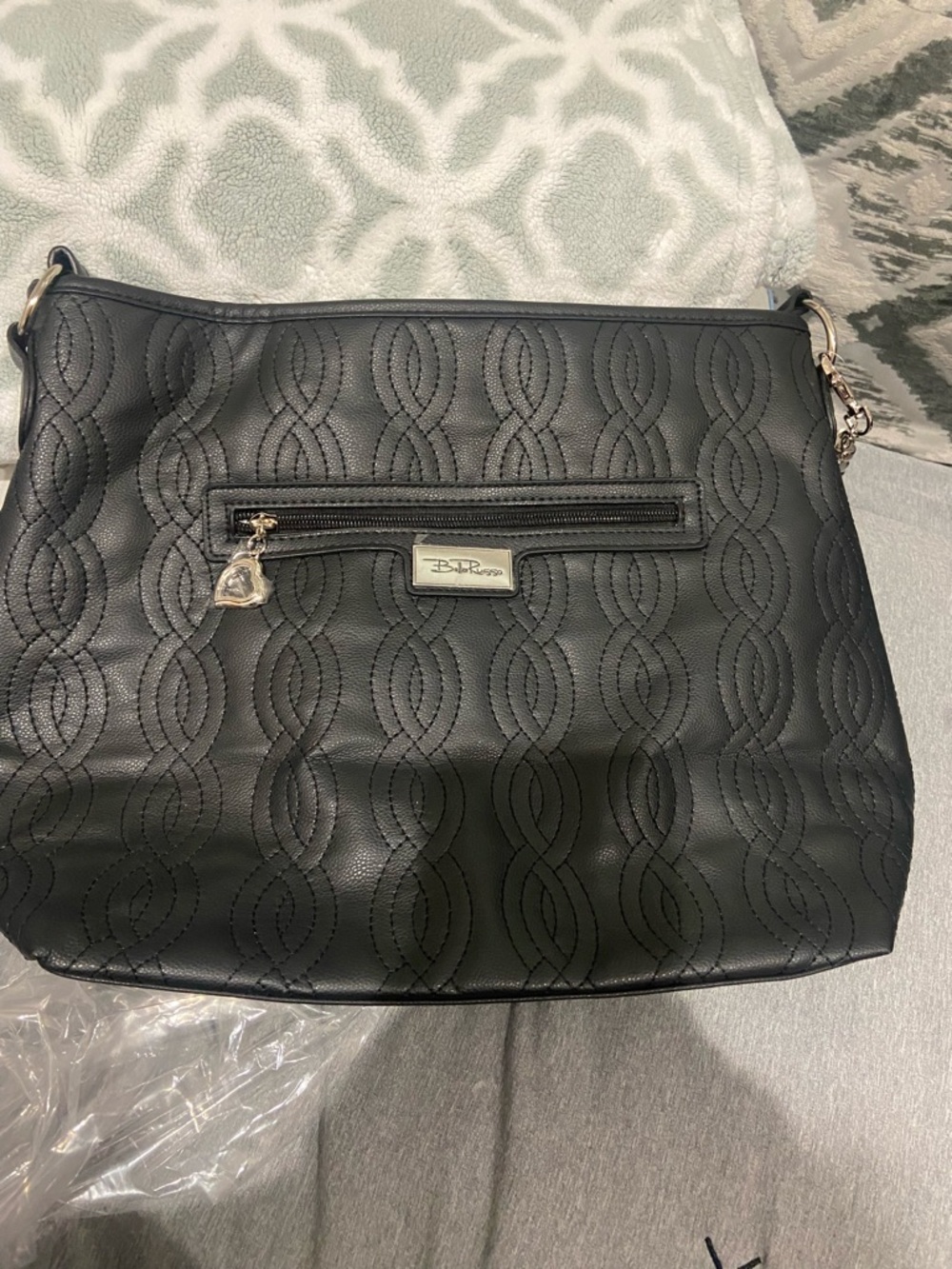 Bella Russo  Black Quilted Shoulder Bag with Heart Charm